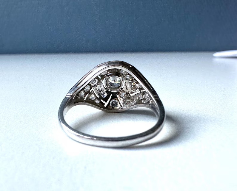 Art Deco Style Round Cut Lab Created Diamond 14K White Gold FN Engagement Ring