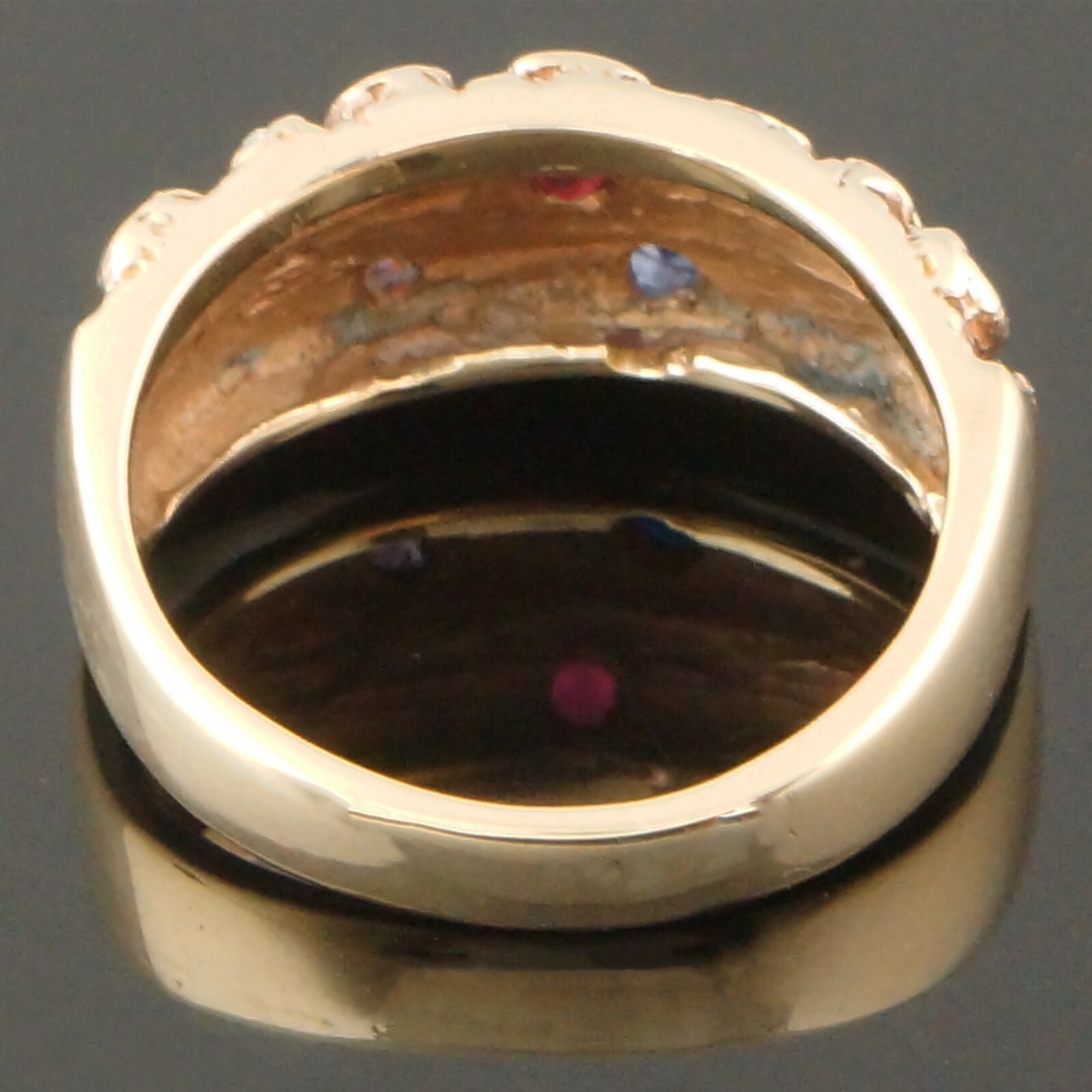 Custom Solid 14K Yellow Gold Ruby, Sapphire, Amethyst, Diamond Half Moon Ring