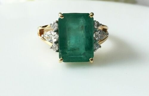 Art Deco 4.20Ct Natural Emerald Antique Vintage Wedding Ring 14K Yellow Gold FN