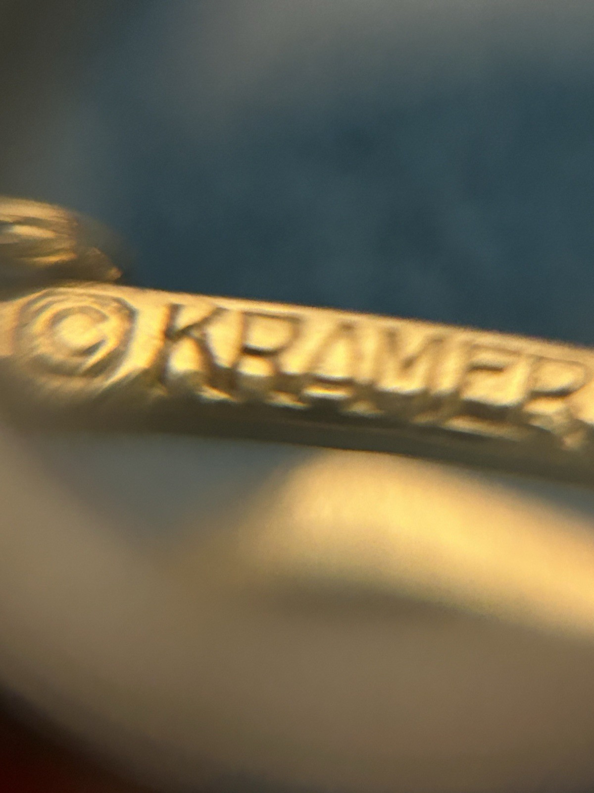 VTG Kramer Signed Triple Strand Graduated Faux Pearl Necklace Gold Tone 1950s