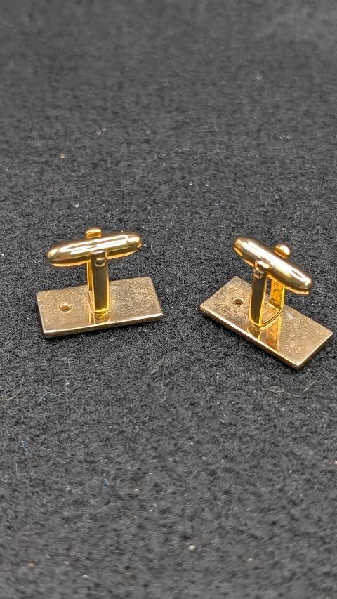 Vintage Speidel Gold Tone Rectangular Cufflinks With Rhinstone Clear