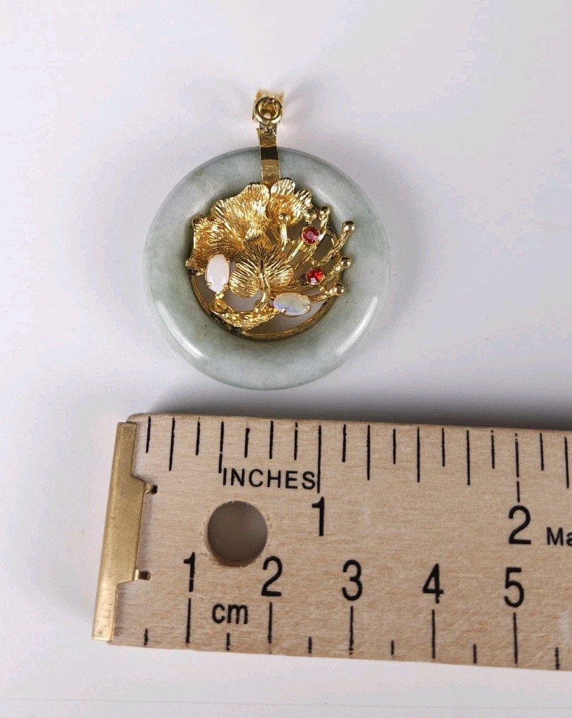 7mm Natural Jade Round Circular Goldtone Pendant