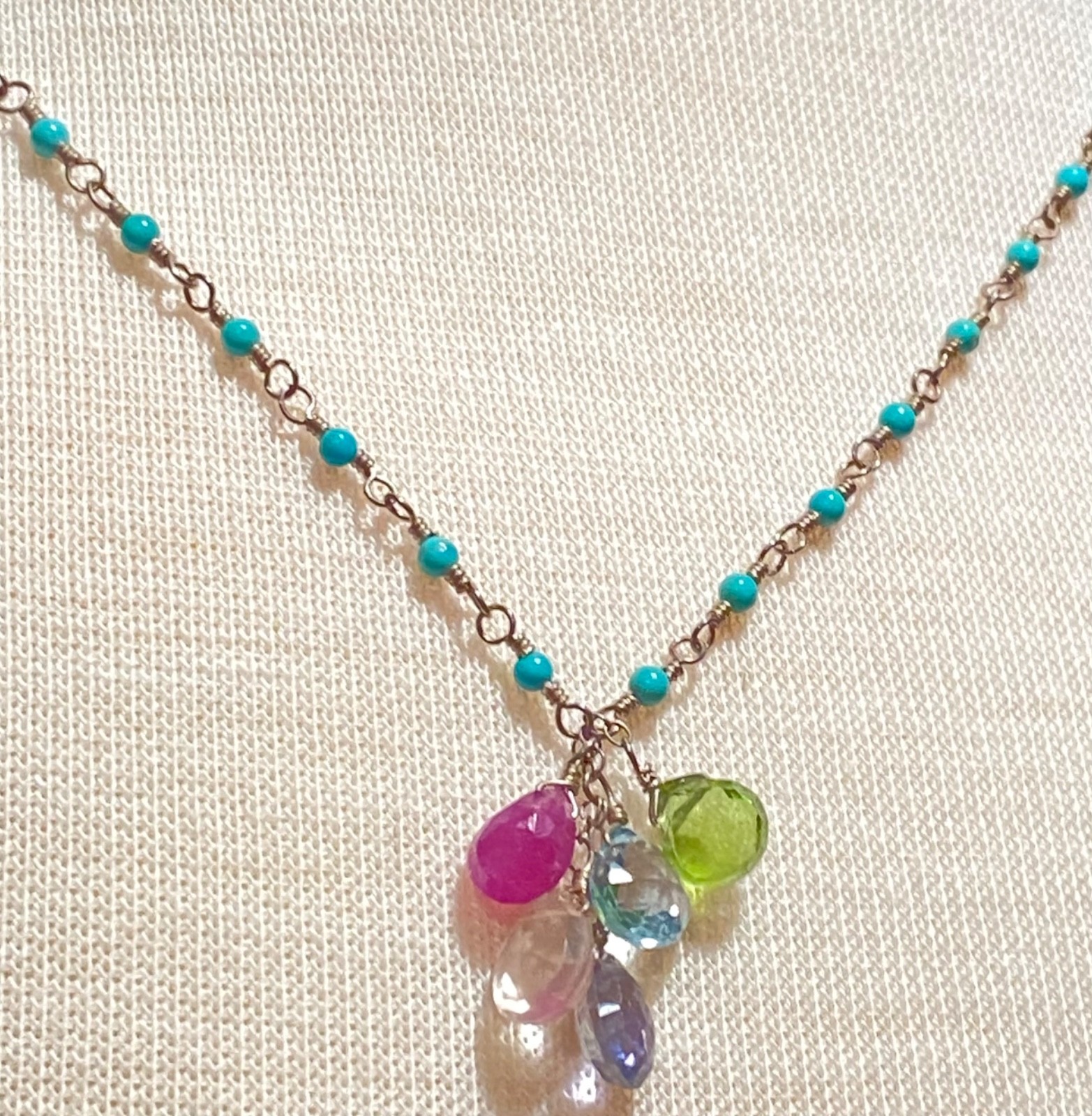 Camilee Designs Sterling Silver Turquoise Multi Gemstone Briolette Necklace Box