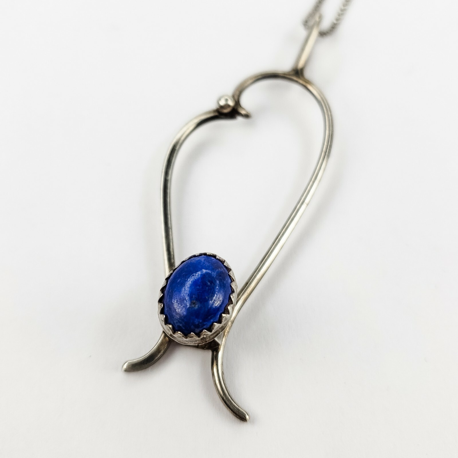 Sterling Silver 925 Freeform Sodalite Cabochon Pendant 16.25 Inch Chain Necklace