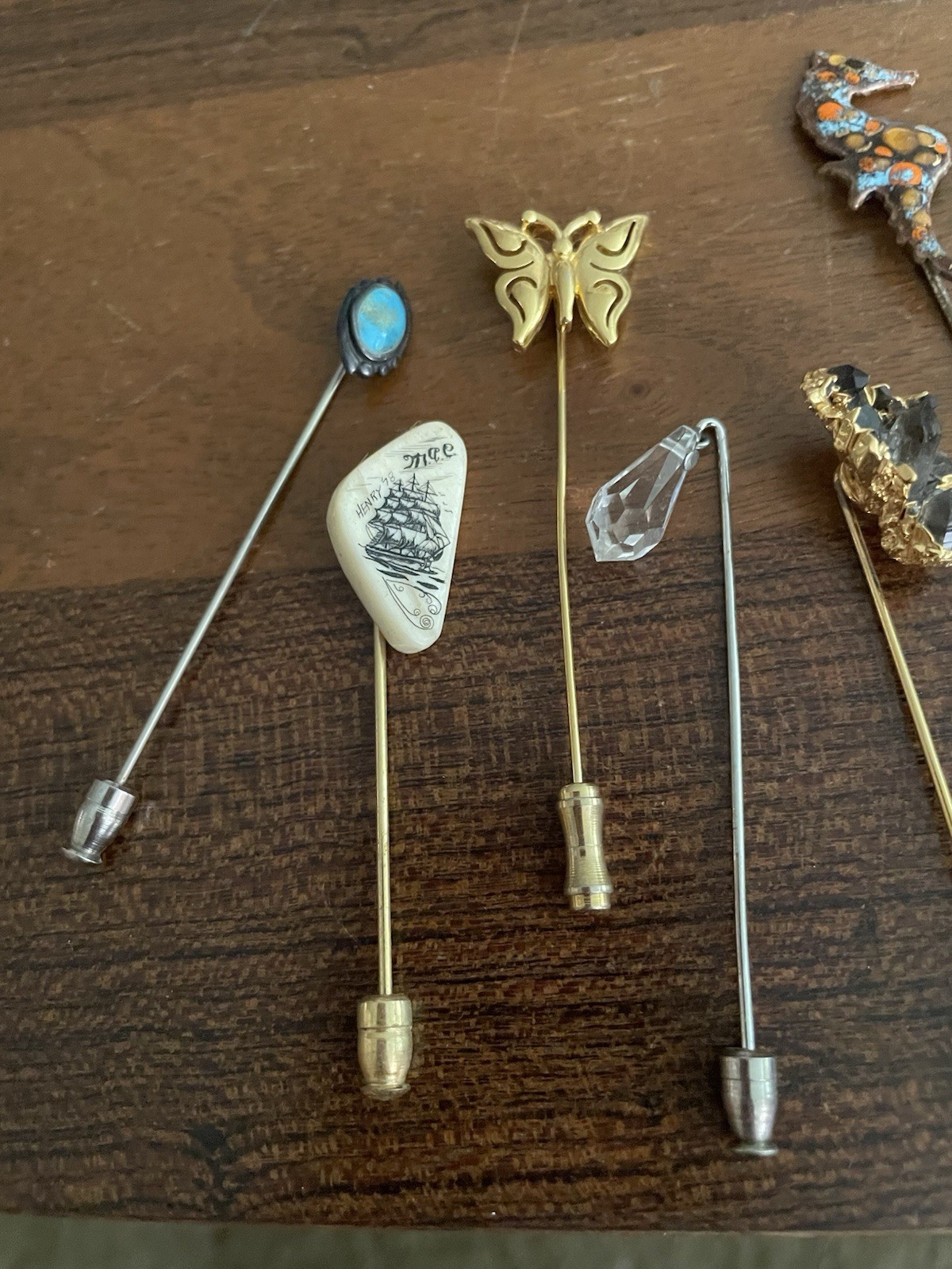 Stick Pins Lot Enamel Seahorse Bee Butterfly Turquoise Vintage