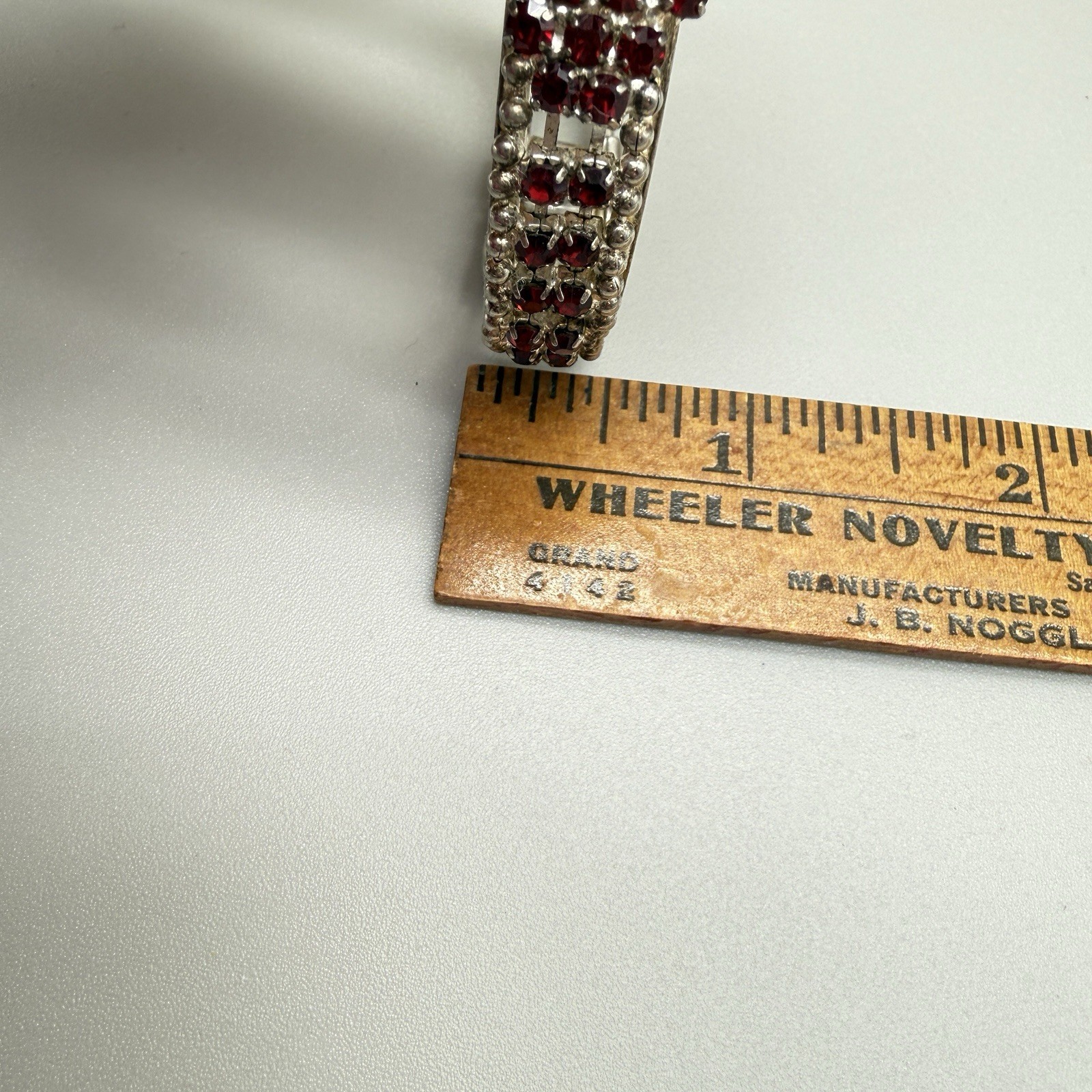 Vintage Red & Clear Rhinestone Hinged Cuff Bracelet Unmarked Red Bracelet