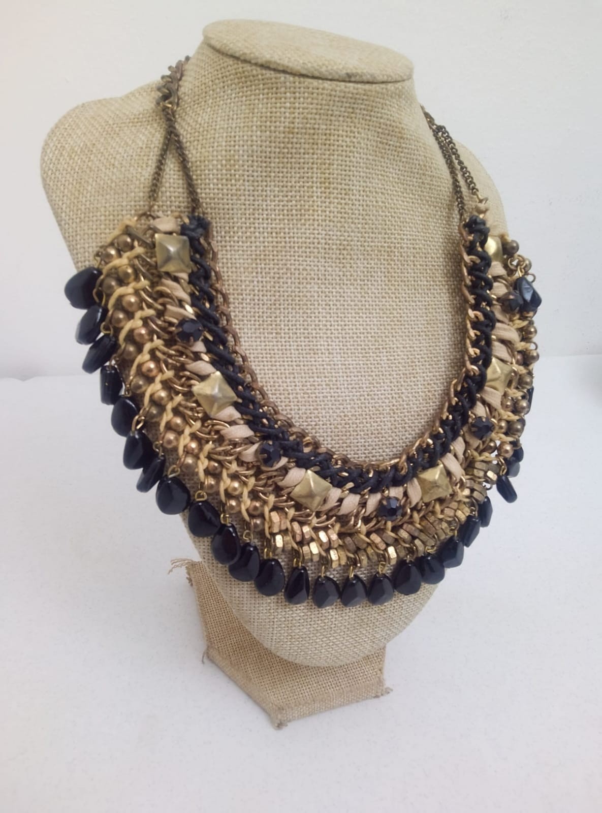 Luxurious multi-layer necklace ZARA Vintage Handmade stones Golden chains Woven