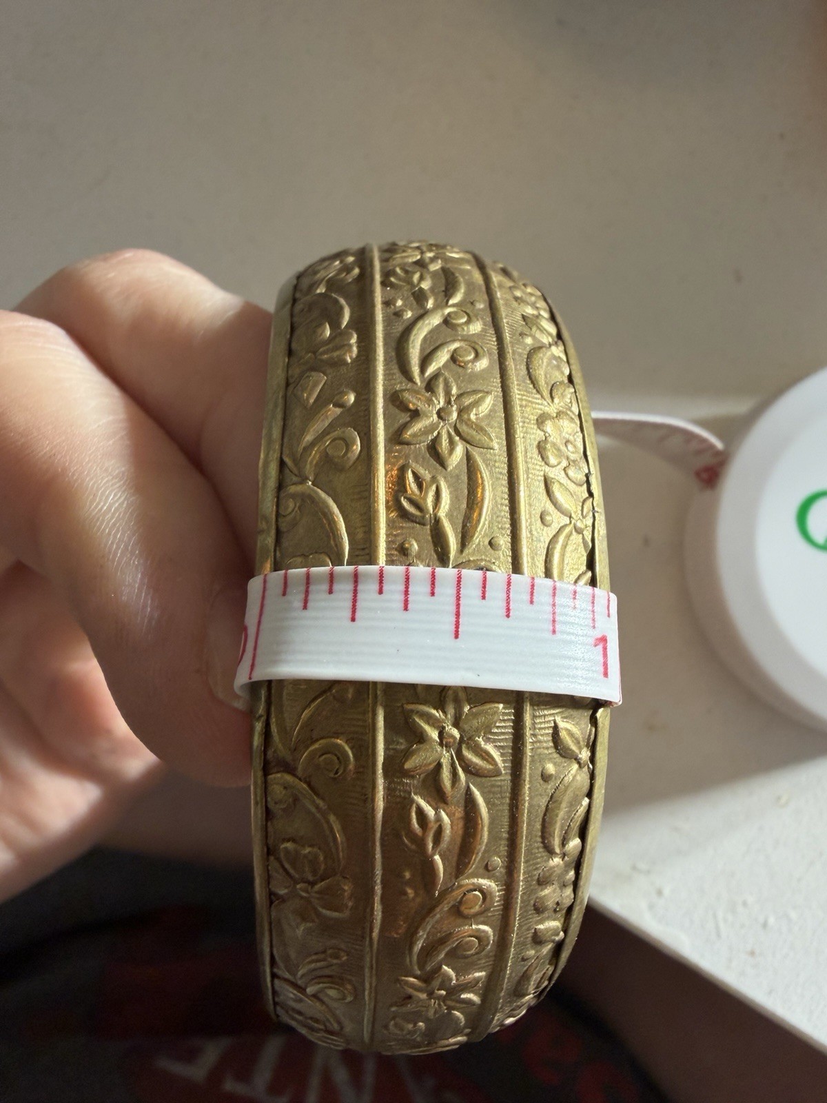 Gold-Tone Floral Engraved Bangle Bracelet Signed Made in India 36.84g