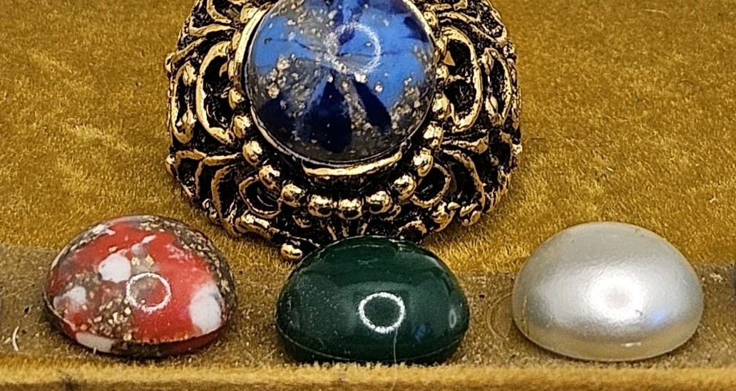 Vintage Lady Ellen Ring Set Interchangeable Magne Gems Gold Tone Glass Stone Lot