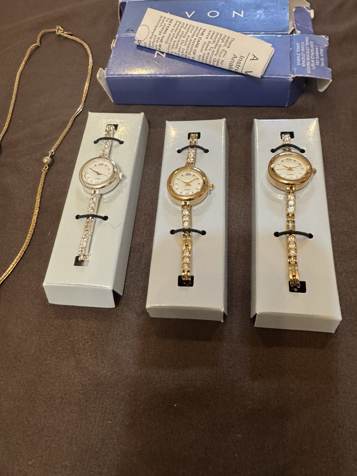 Vintage Avon Sparkle Tennis Bracelet Watch lot of 3 + Avon necklaces -earrings