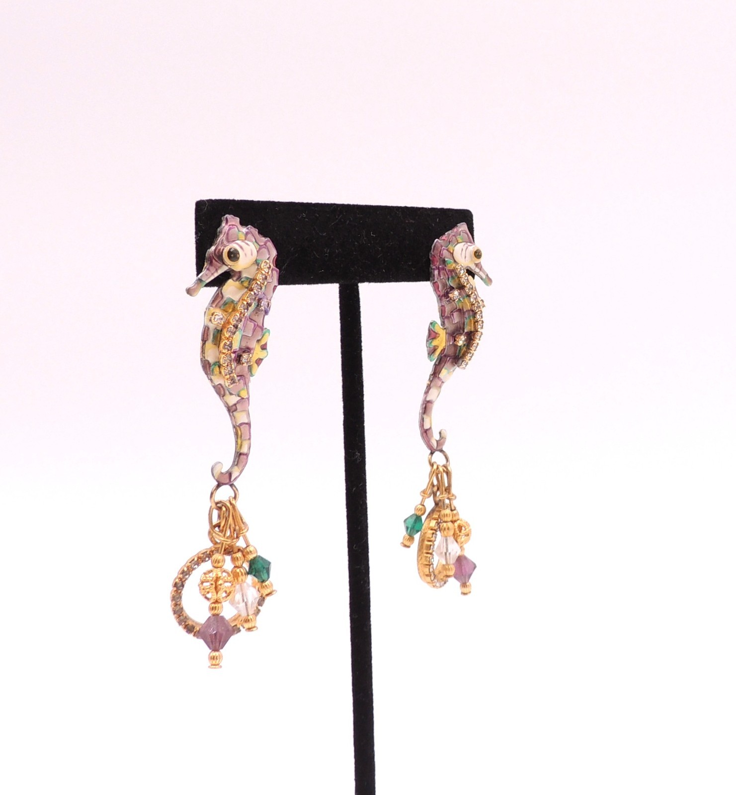 Lunch At The Ritz Seahorse Earrings Dangle Drop Pierced Vintage 90’s Jeweled