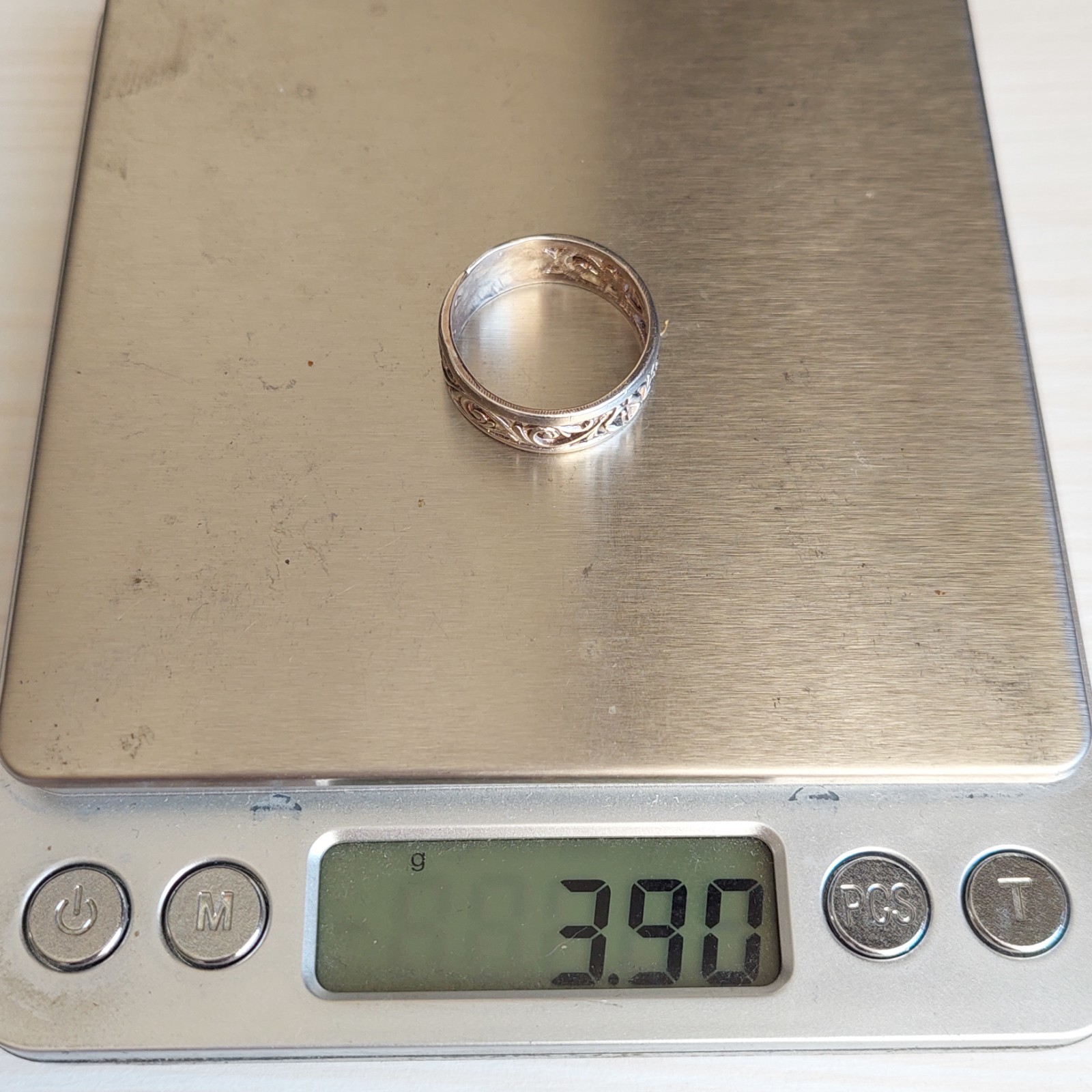 Vintage 916 Silver Ring Engraved Band Flower Ornate Design Unisex Size 9/19