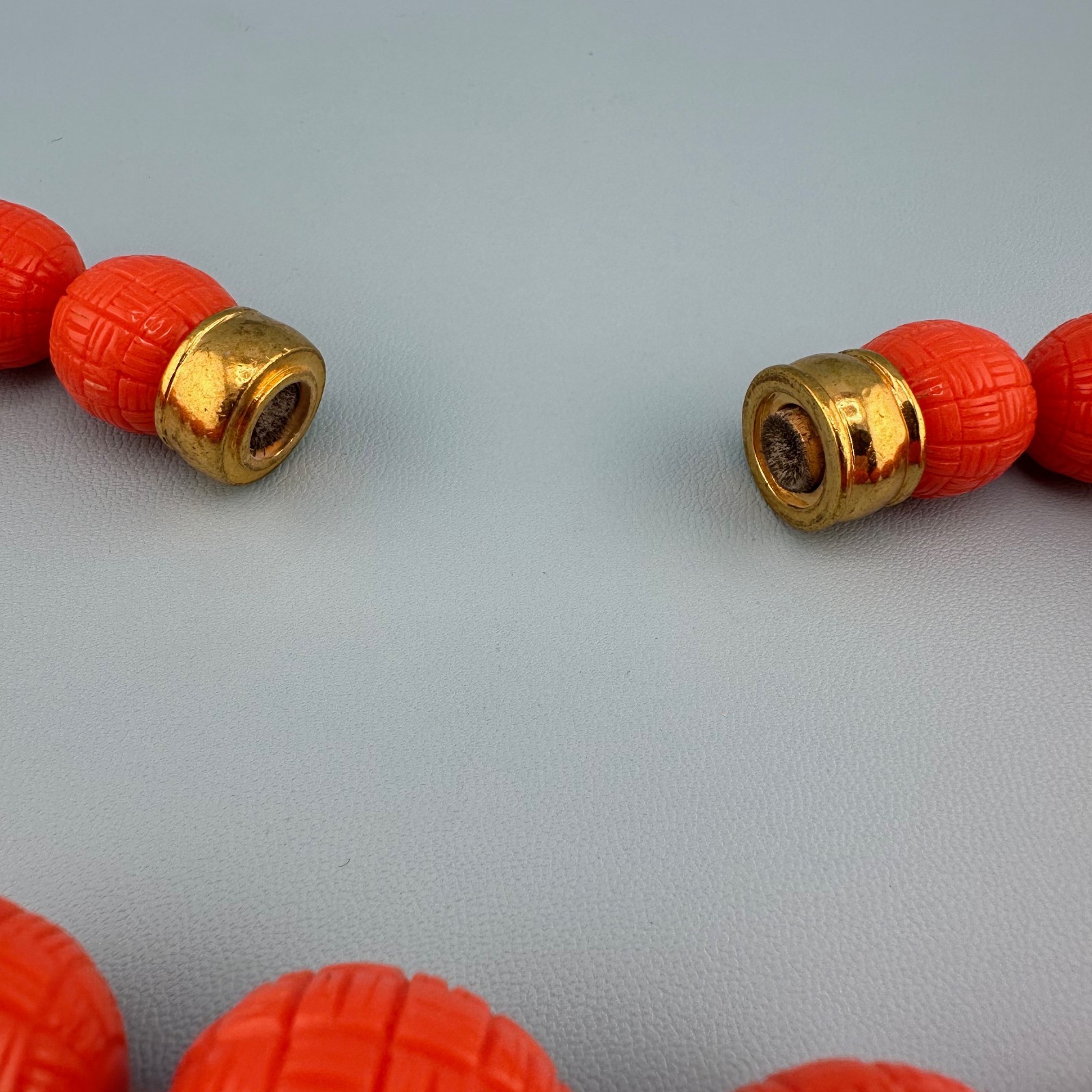 Vintage Chunky Orange Textured Bead Choker Collar Necklace Heavy Acrylic Retro