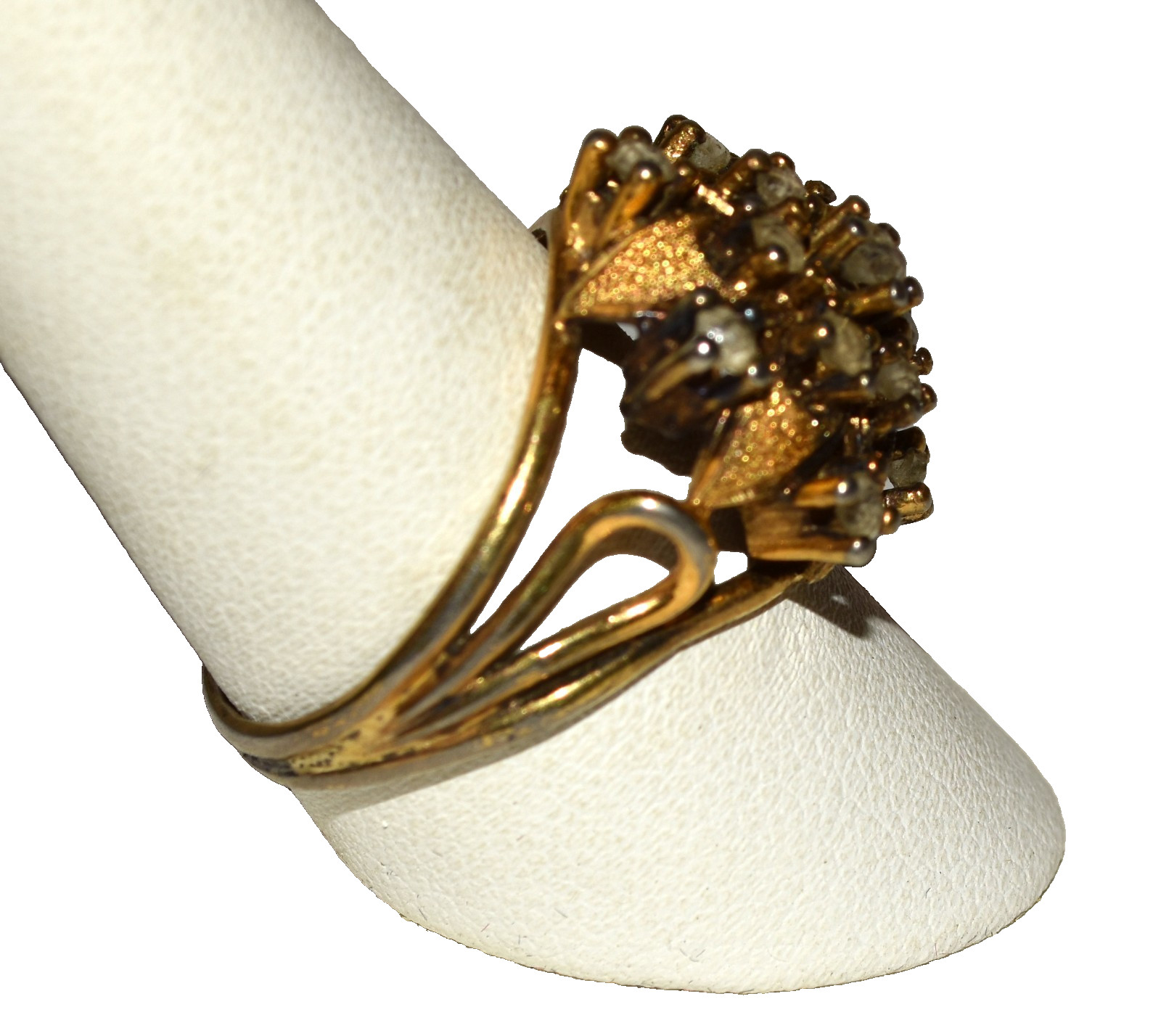 Vtg Signed Rhinestone Cluster Gold Overlay Sterling Silver Size 10 Ring 6.5 Gram