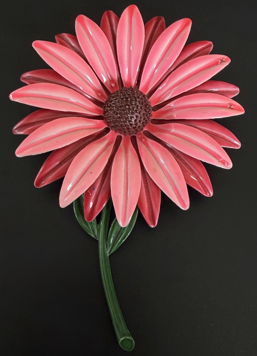 1960s Pink Enamel Celluloid Daisy Flower Brooch Pin Large Mod Statement 4 3/4”!