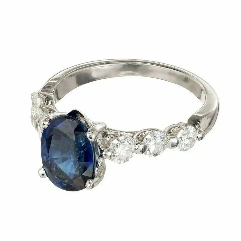 3.5Ct VVS1 Lab-Created Blue Sapphire Accent Solitaire 14k White Gold Finish Ring