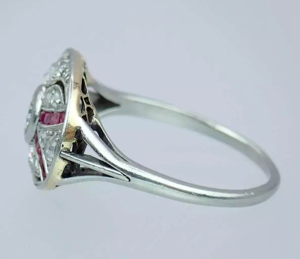 Art Deco Round Cut Lab Created Diamond & Ruby 14K White Gold Finish Wedding Ring