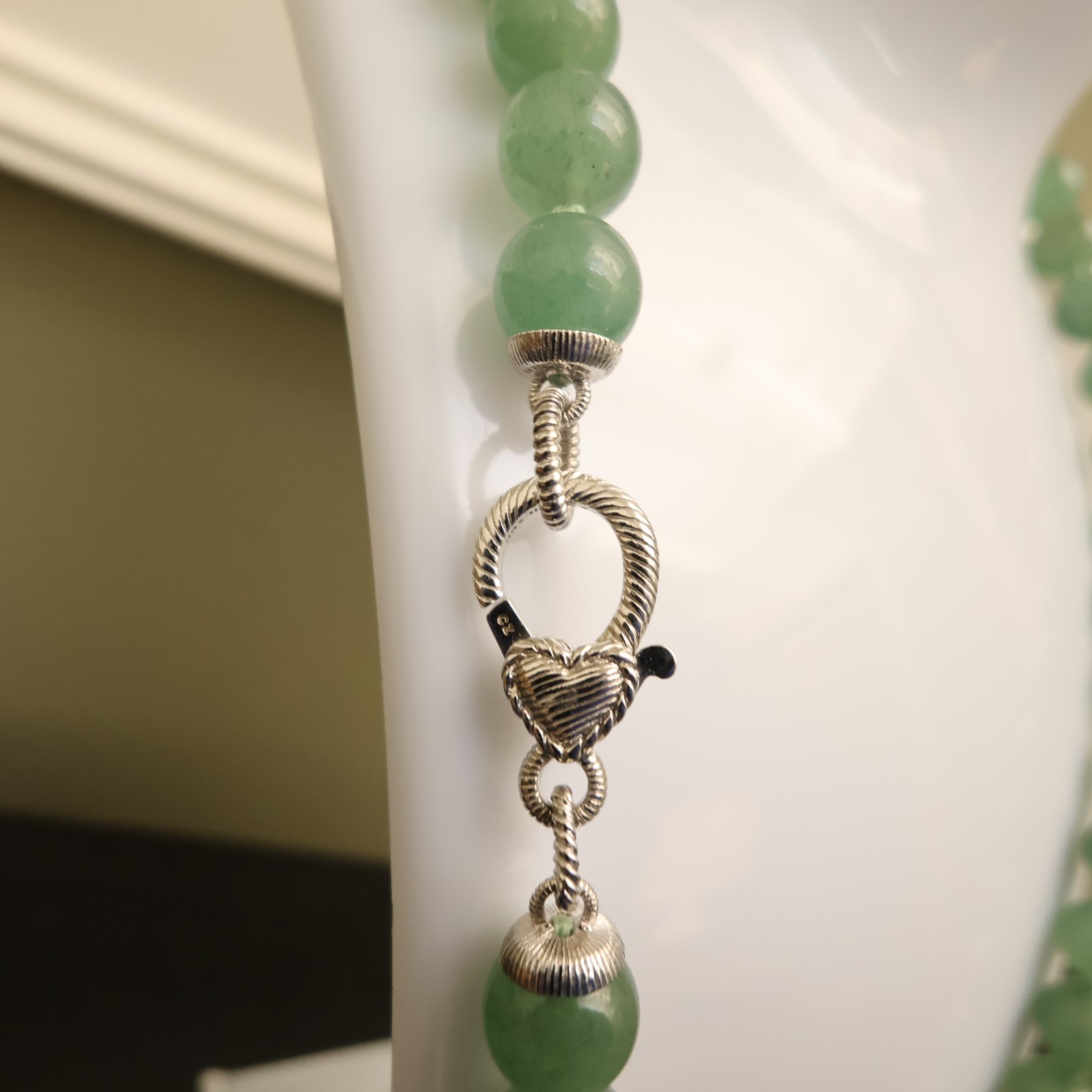 Judith Ripka necklace aventurine beads sterling silver 925 clasp DMQ signed 20in