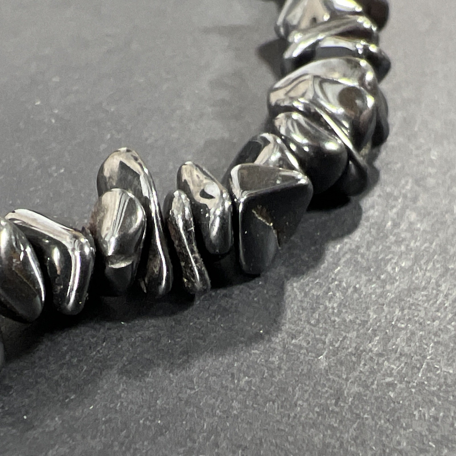 Tumbled Hematite Beaded Necklace Vintage Natural Chip 17″