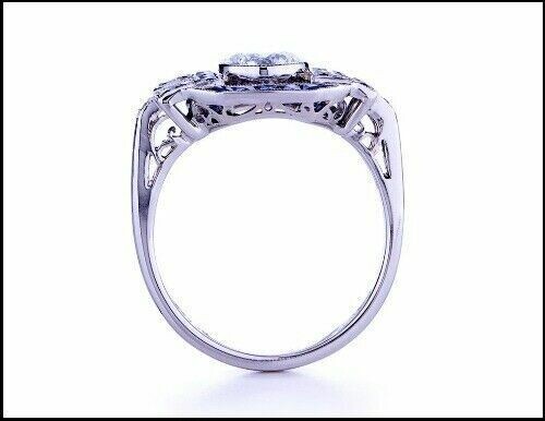 Art Deco Style Lab Created Diamond & Sapphire 14K White Gold FN Engagement Ring