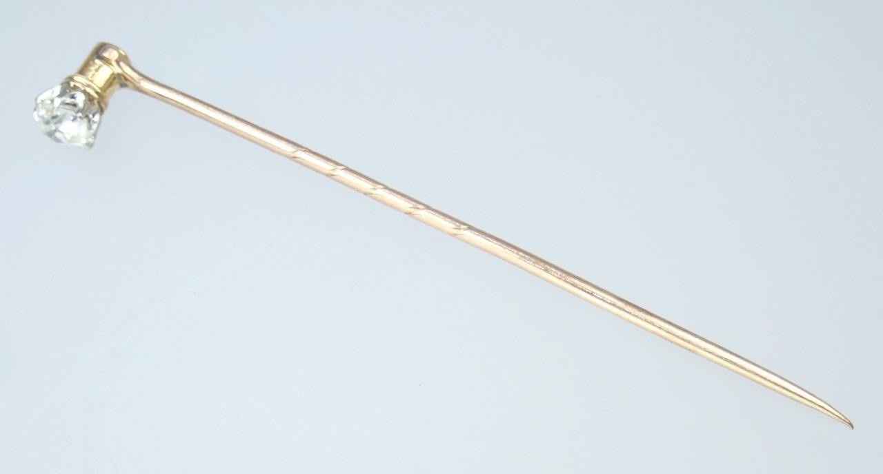 Pretty Antique Victorian 12K Gold Old Mine Cut Diamond Collar Stud Stick Pin Box