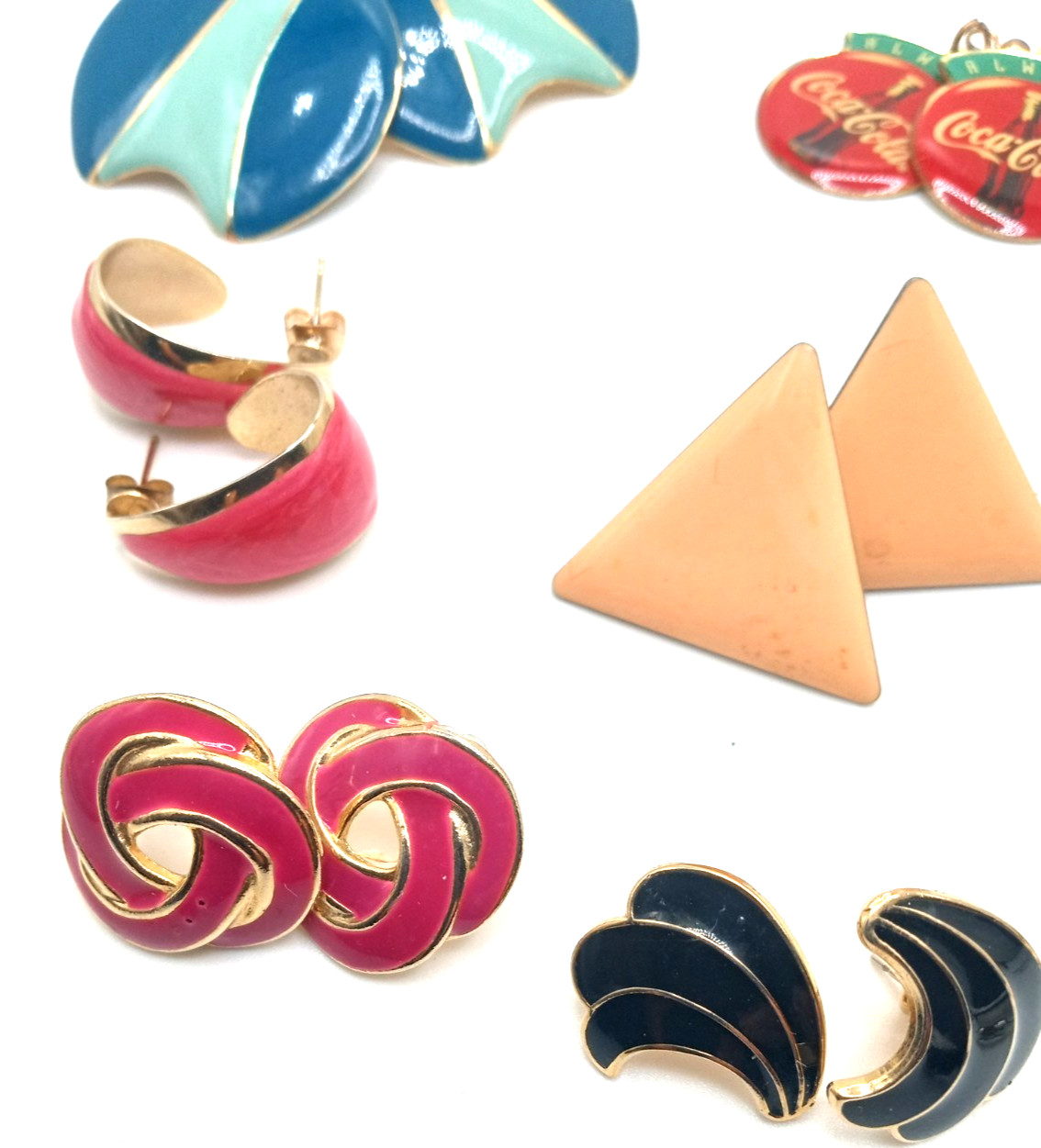 Vintage Enamel Pierced Earrings 80’s & More Colorful Variety Lot of 64 Pairs