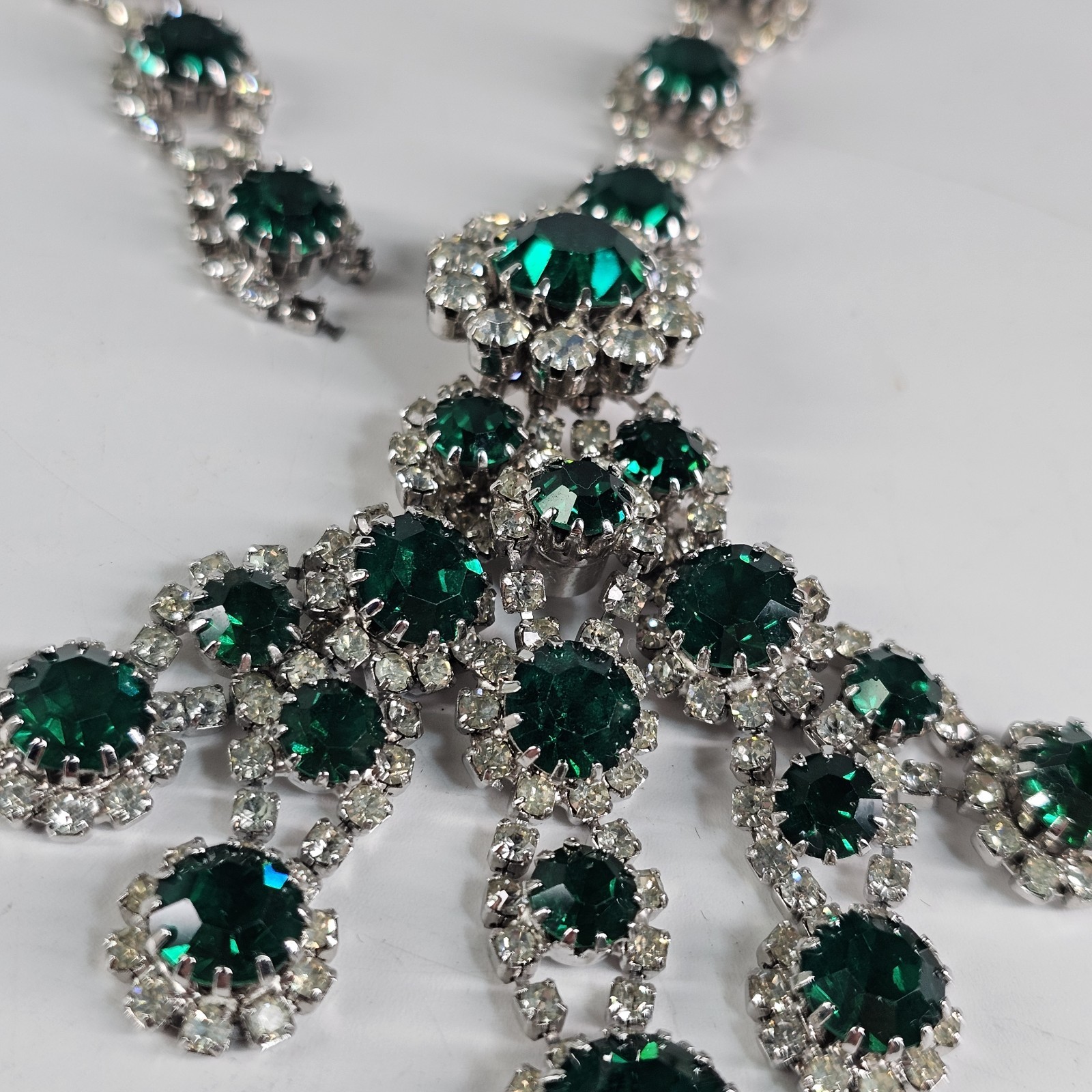 Vtg 50’s 60s Kramer Emerald Crystal Bib Necklace Statement MCM Chandelier REPAIR