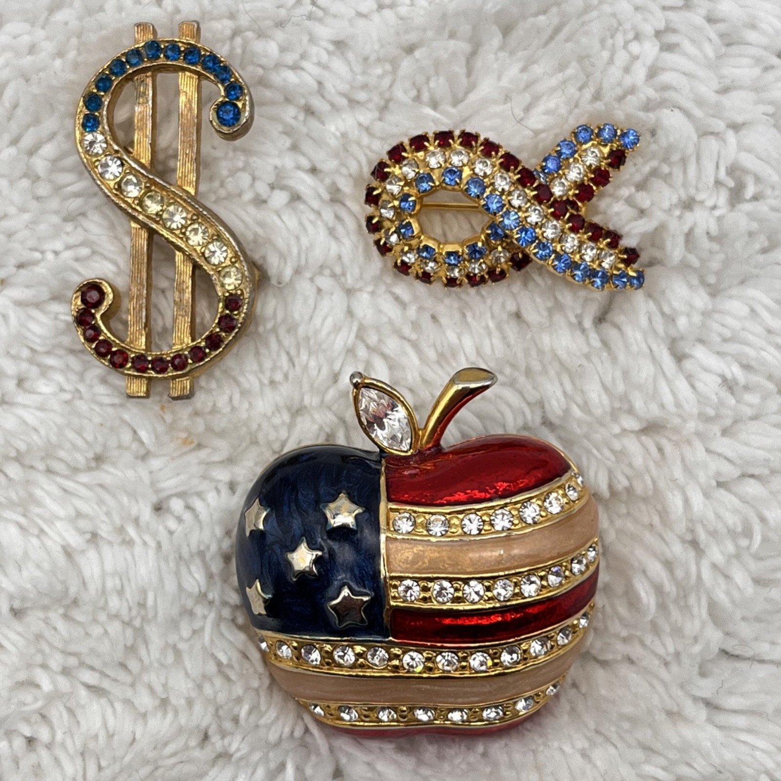 Vintage Patriotic Brooch Lot of 3 Pins Red White Blue
