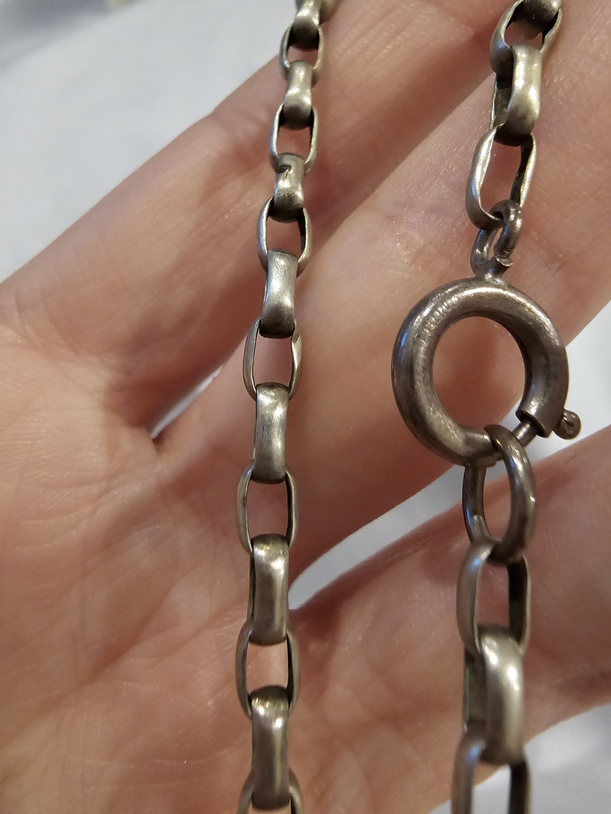Antique 925 Sterling Silver 26″ Rectangle Link Chain Necklace