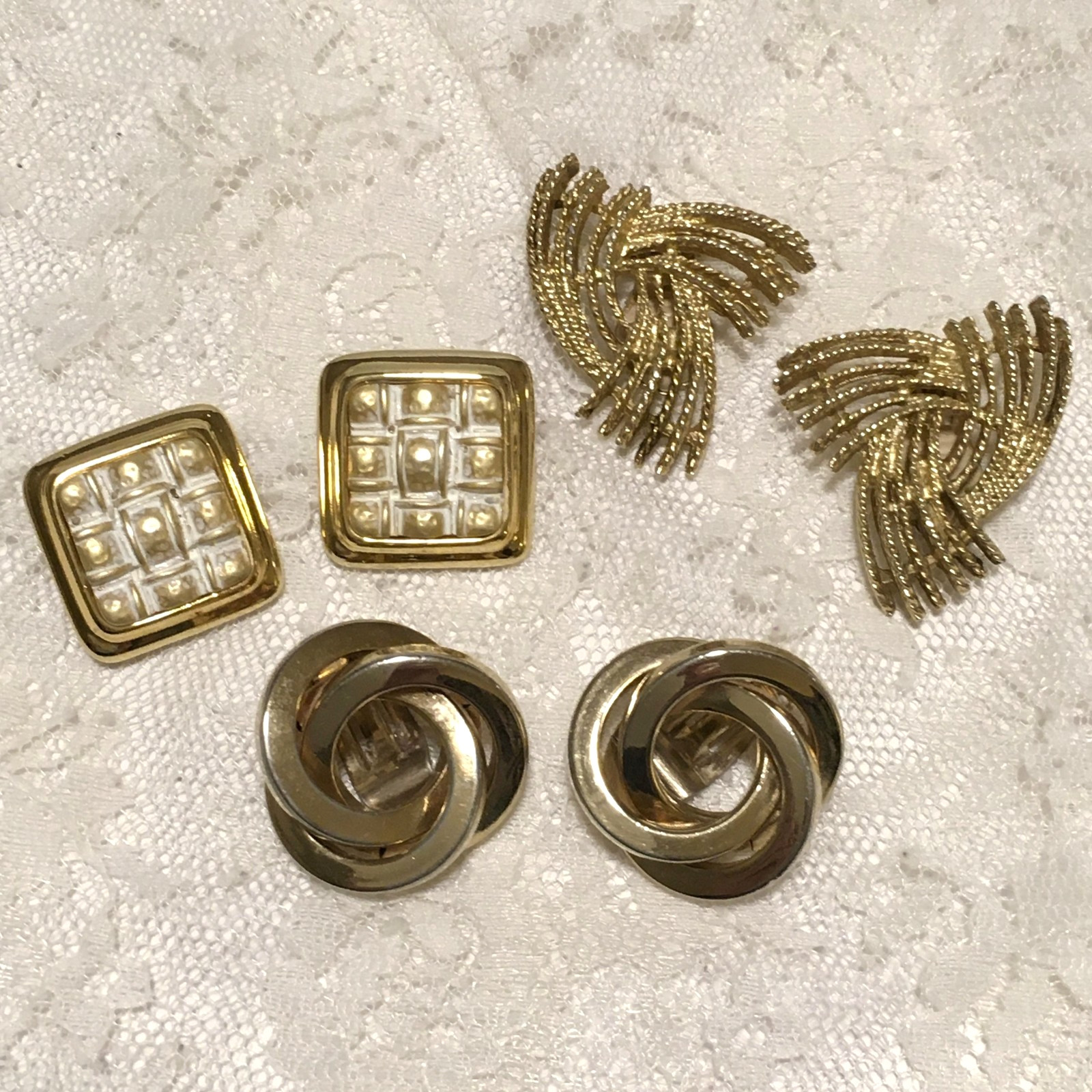 Vintage Earrings Lot Clip Ons Gold Tone Sarah Cov Marvella Set of 3