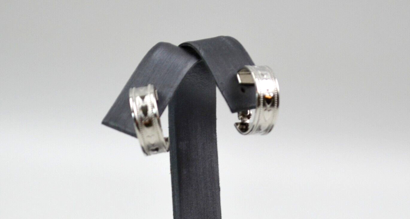 Vintage Silver Tone Clip On Hoop Earrings with Hearts .75″