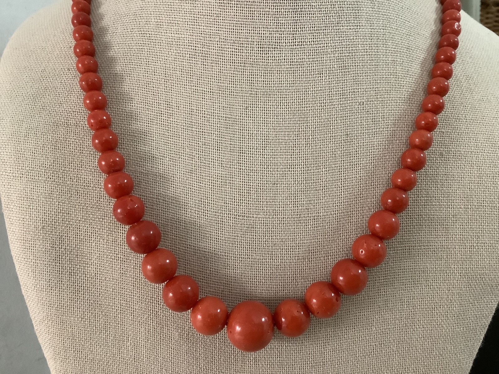 Antique genuine red coral graduated bead necklace 21 in 43.84g