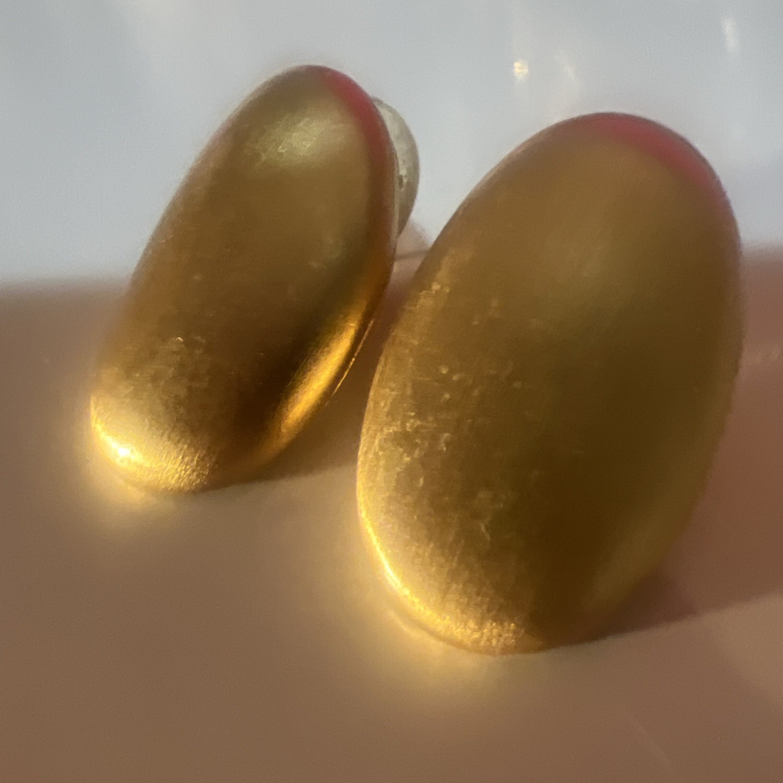Vintage Signed Anne Klein Brushed Satin Gold Tone Oval Pierced Earrings