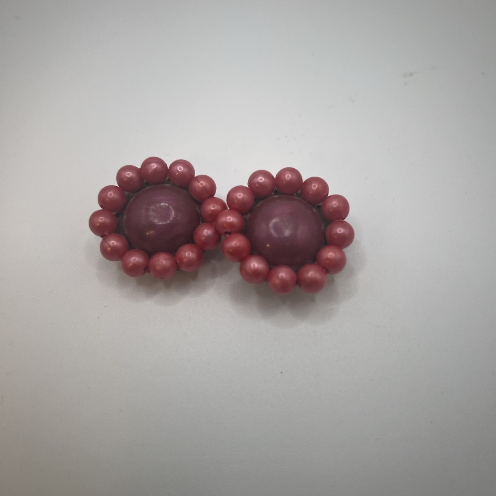 Vintage W.Germany 1950s, Fuschia, Pink Floral Round Clip-on Earrings