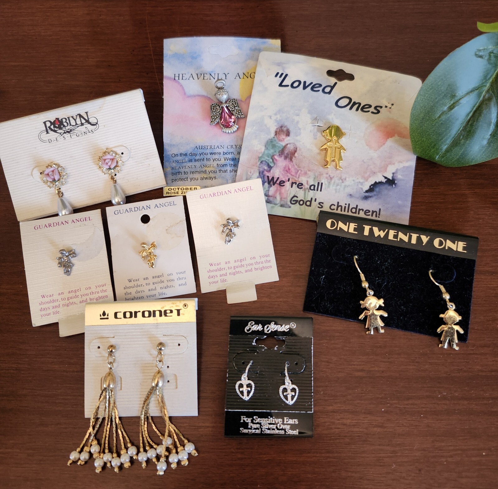 BN Assorted Vintage 9 Pieces Earrings Tac Pins Angels Unused Jewelry