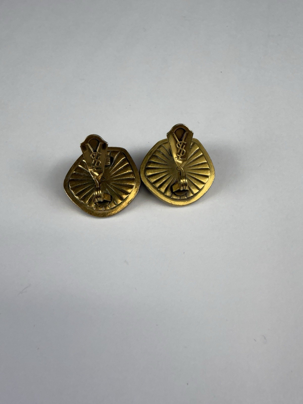 Vtg Yves Saint Laurent Square Enamel Clip-On Earrings Black Signed YSL