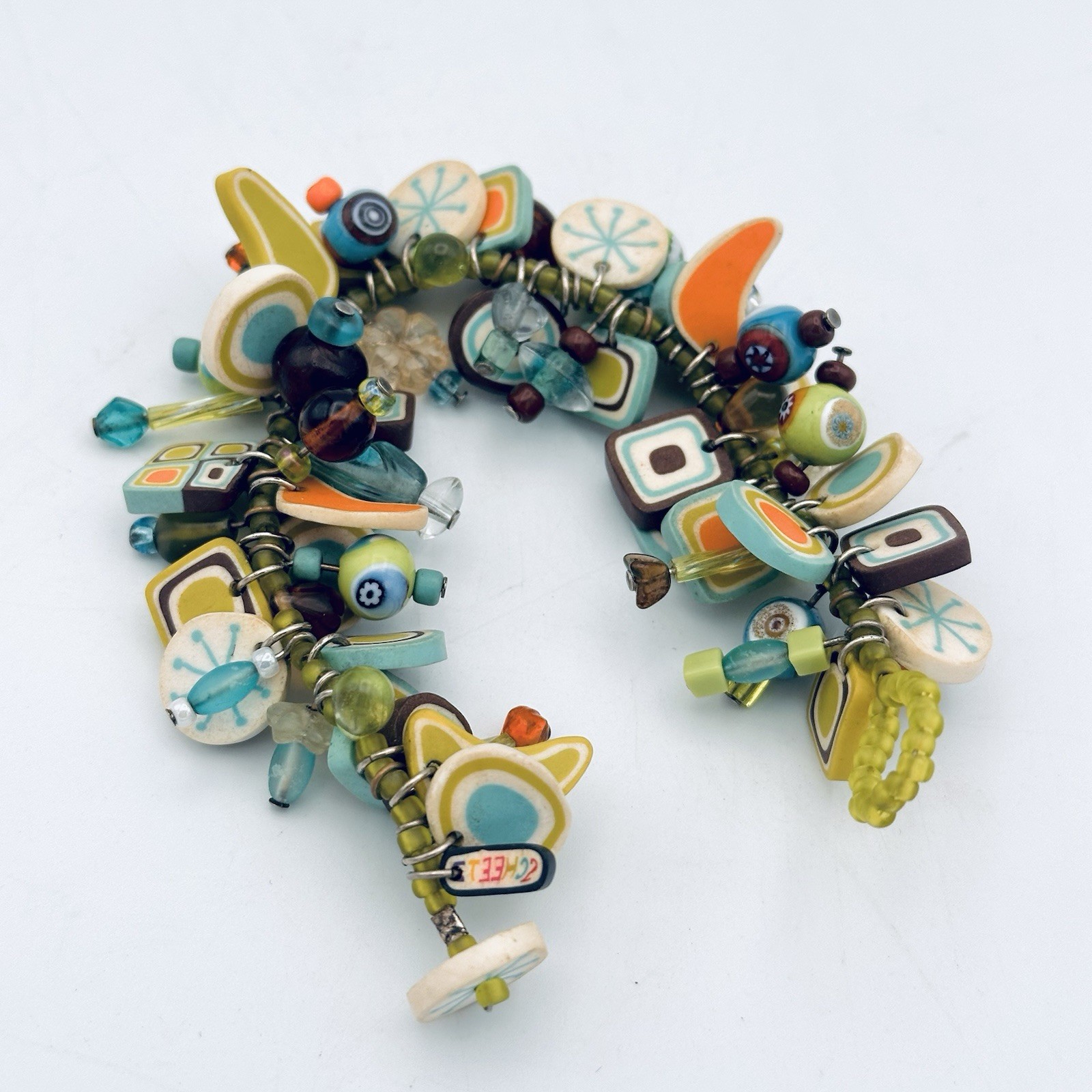 Vintage Style Mid-Century Modern Polymer Clay Bracelet Retro Geometric Art Glass