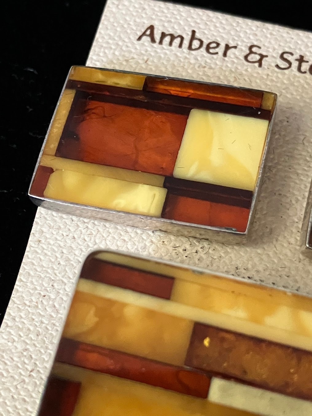 Vintage Baltic Amber Brooch Earring Clip On Set Mosaic Sterling Silver