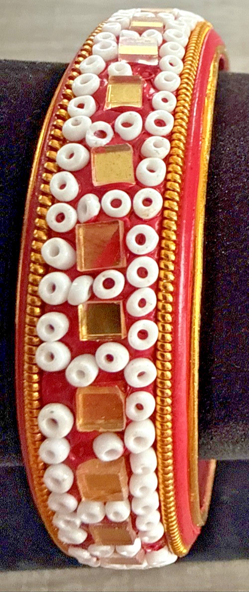 VTG Chinese Export Cloisonné Enamel Bracelet Lapis Red/Gold/White Approx. 2 1/2″