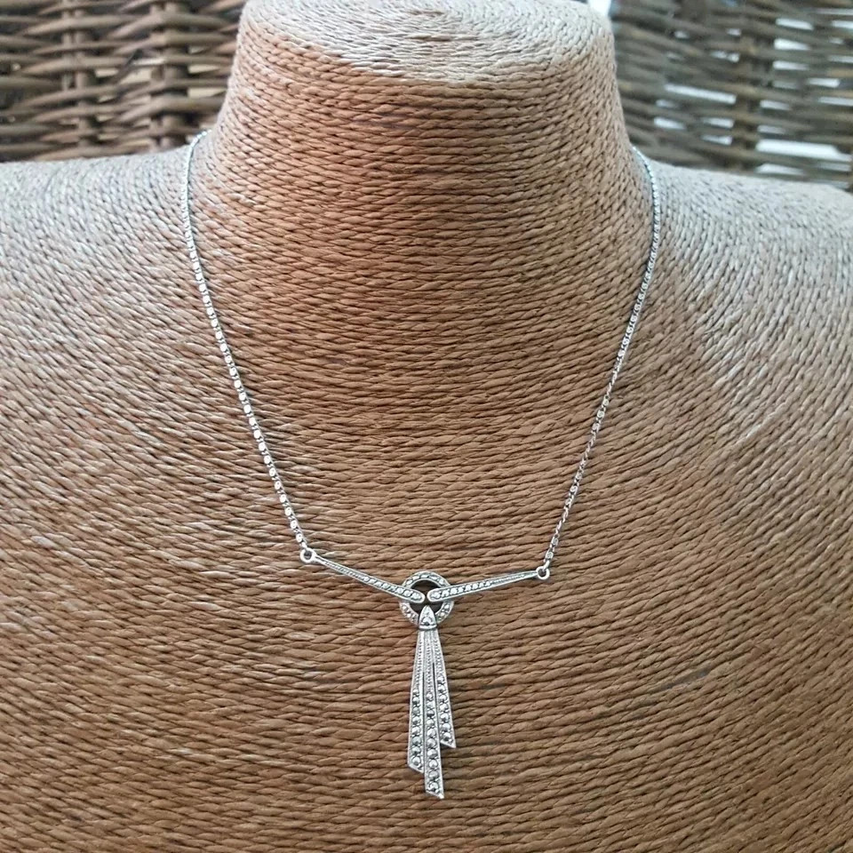 Art Deco Style Lab Created Diamond Anniversary Wedding 14K White Gold FN Pendant