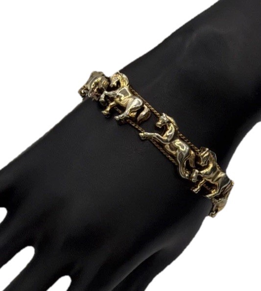 Vintage Running Horses Slide Bracelet – Gold Tone Equestrian Charm Jewelry