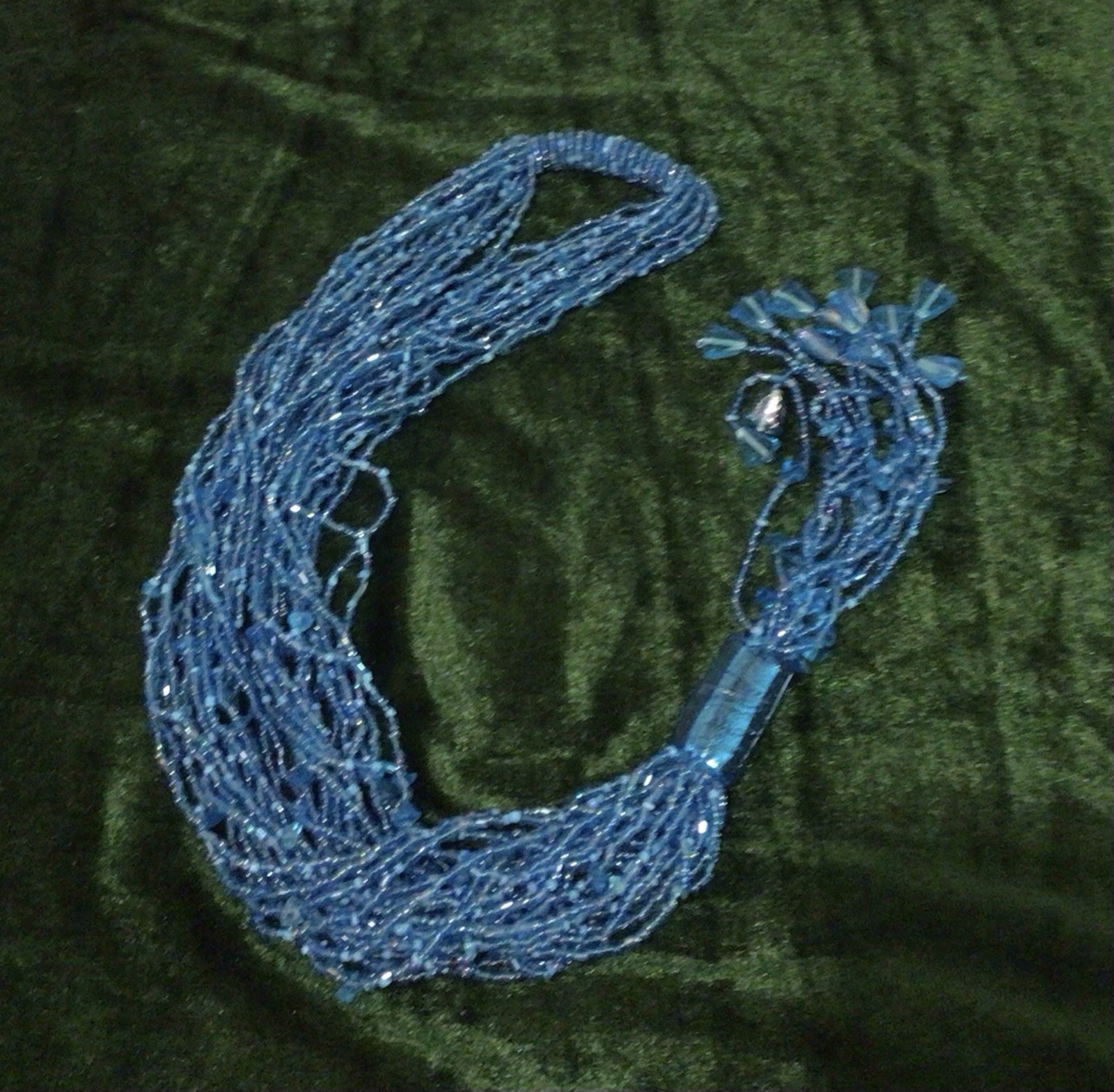 Vintage MultiStrand Blue Seed Bead Necklace 21 In Lariat Style