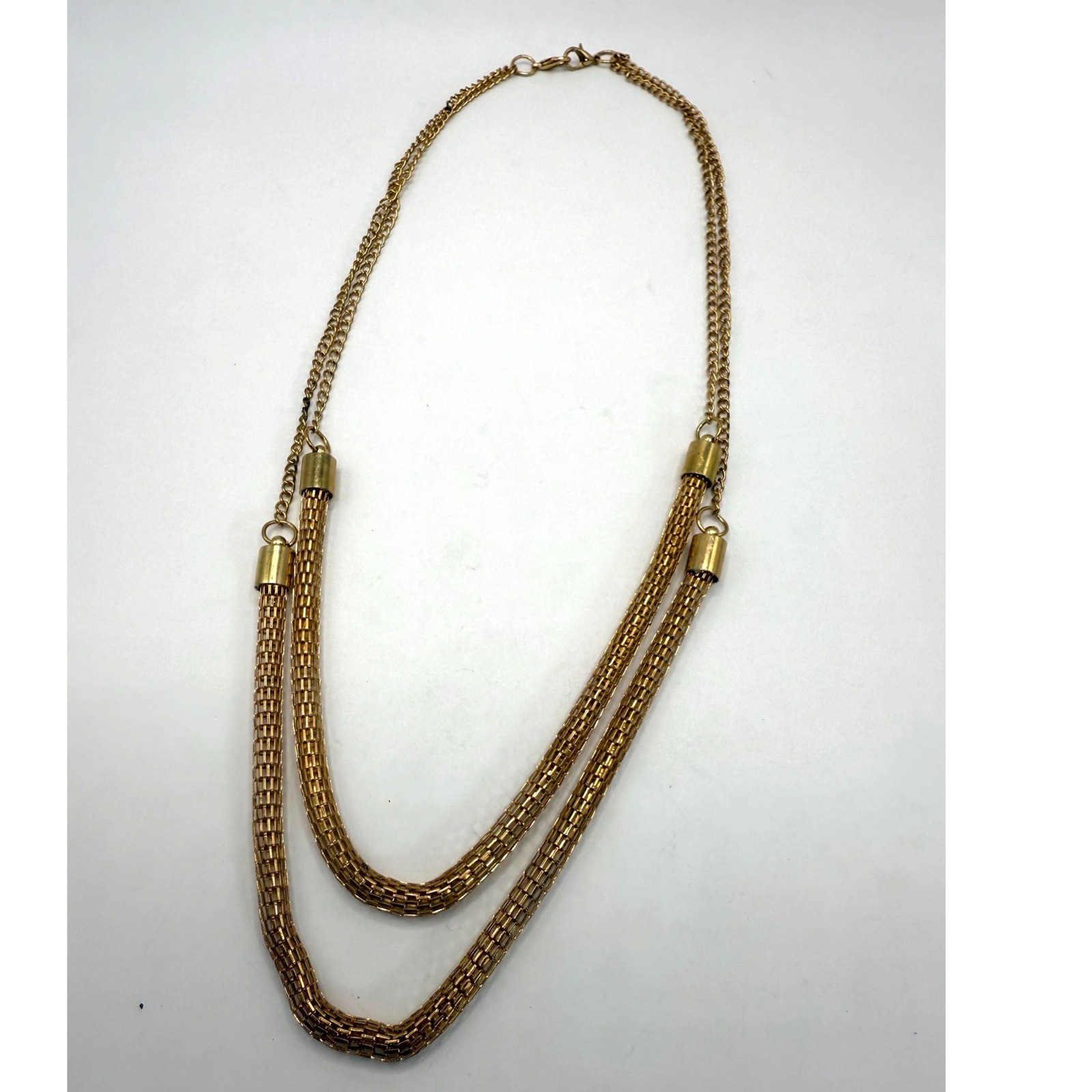 Vintage Gold Tone Multi-Strand Chain Necklace – Classic Statement Jewelry