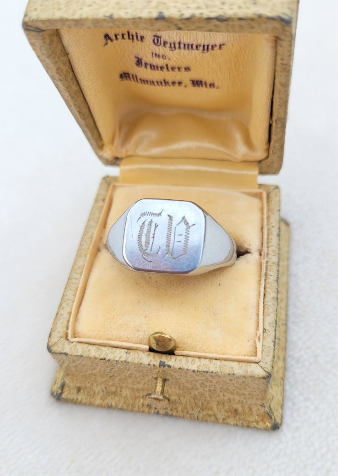 Vintage Monogram Script Signet Silver Tone Ring Size 13 – CD? TD?
