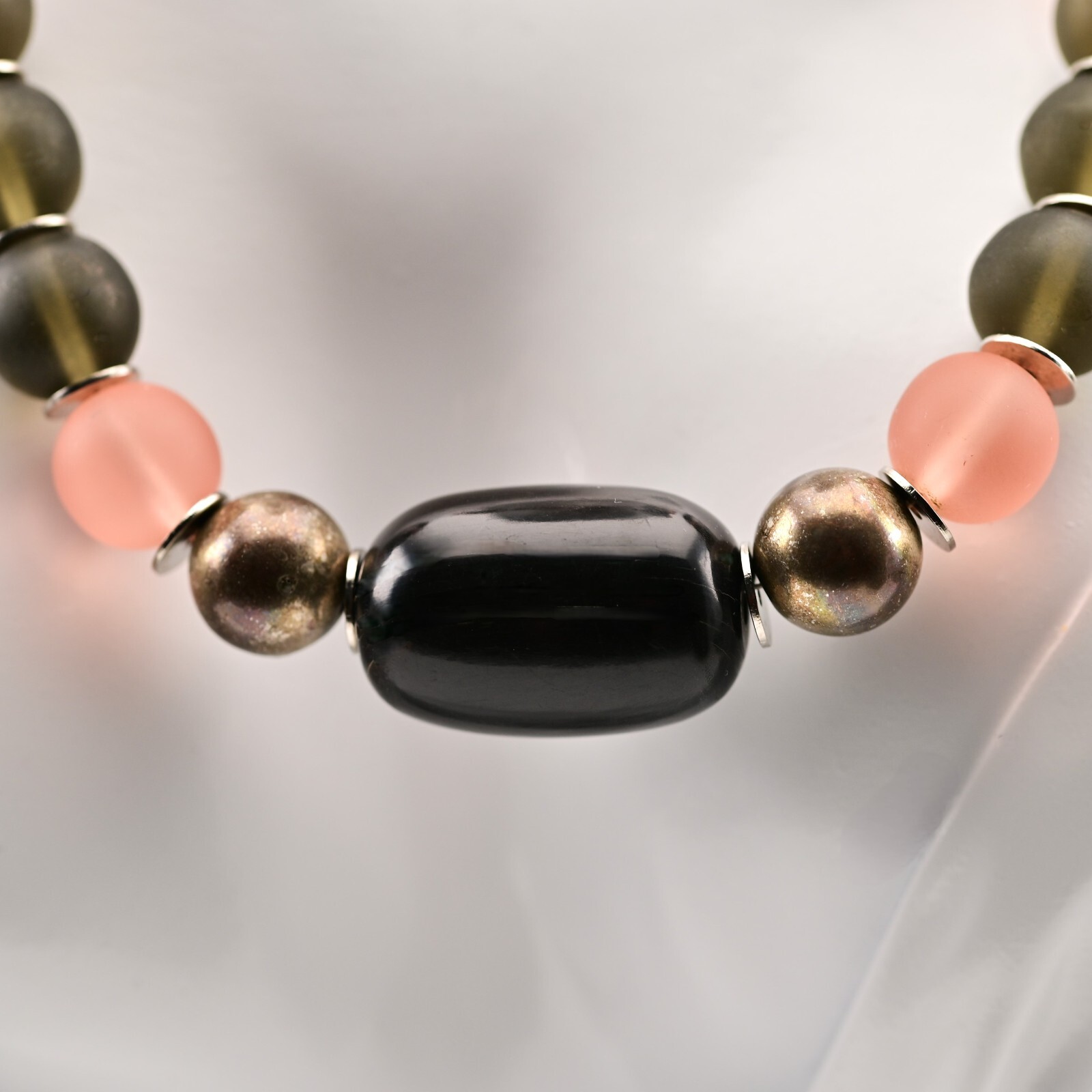 Vintage Original Sterling Silver Smoky Quartz Beaded Gemstone Estate Necklace
