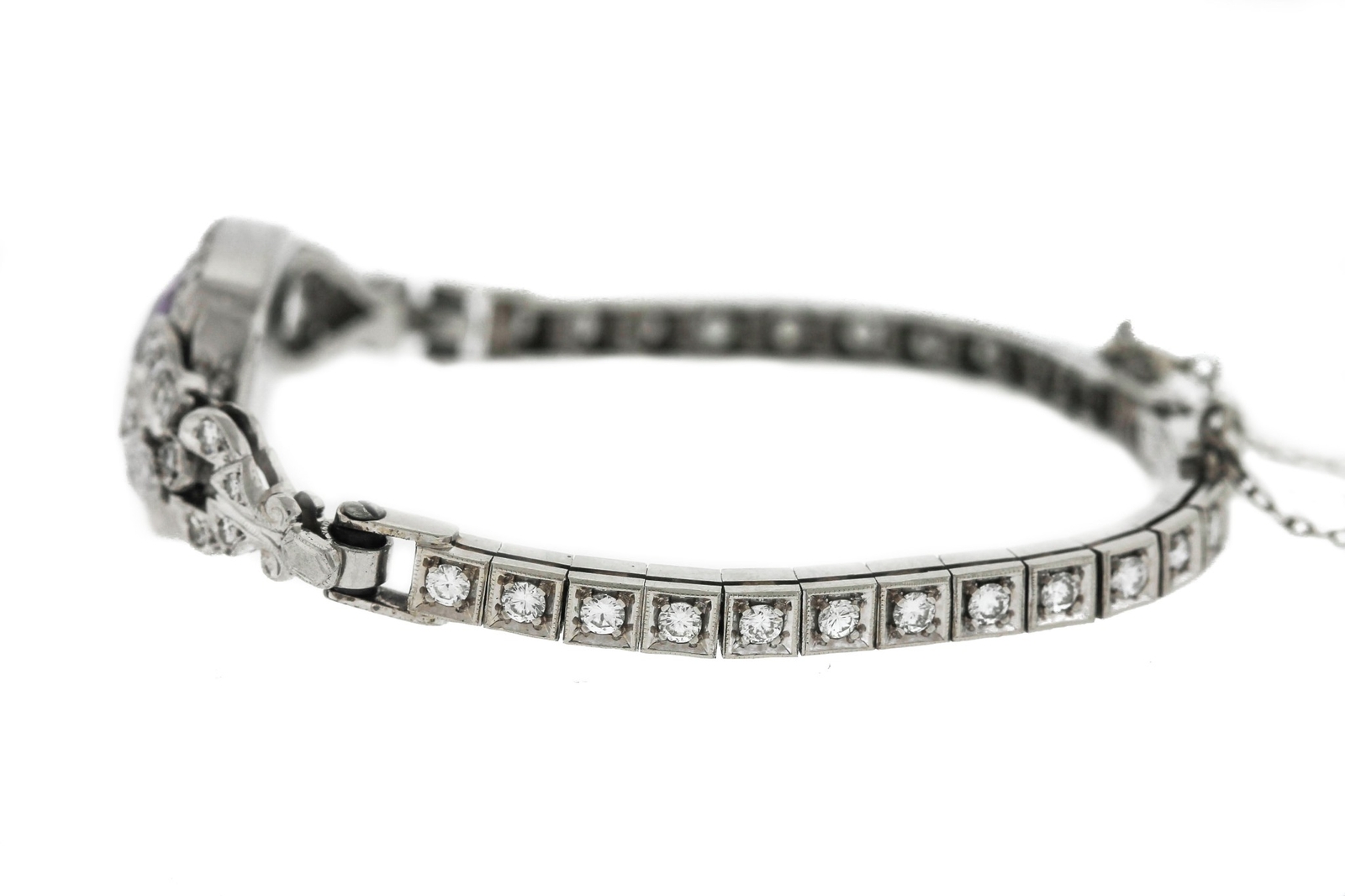 Antique Art Deco 6.88ctw Amethyst Diamond 14k White Gold Conversion Bracelet