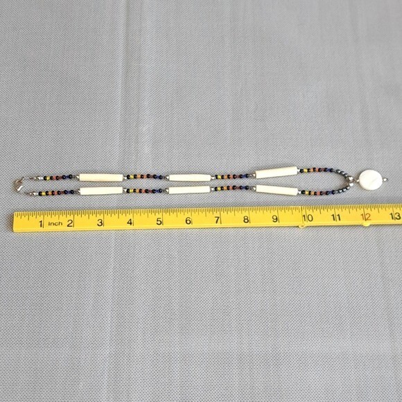 Handmade Women’s Tribal Style Necklace Beige/Multicolor 12.5 Inches