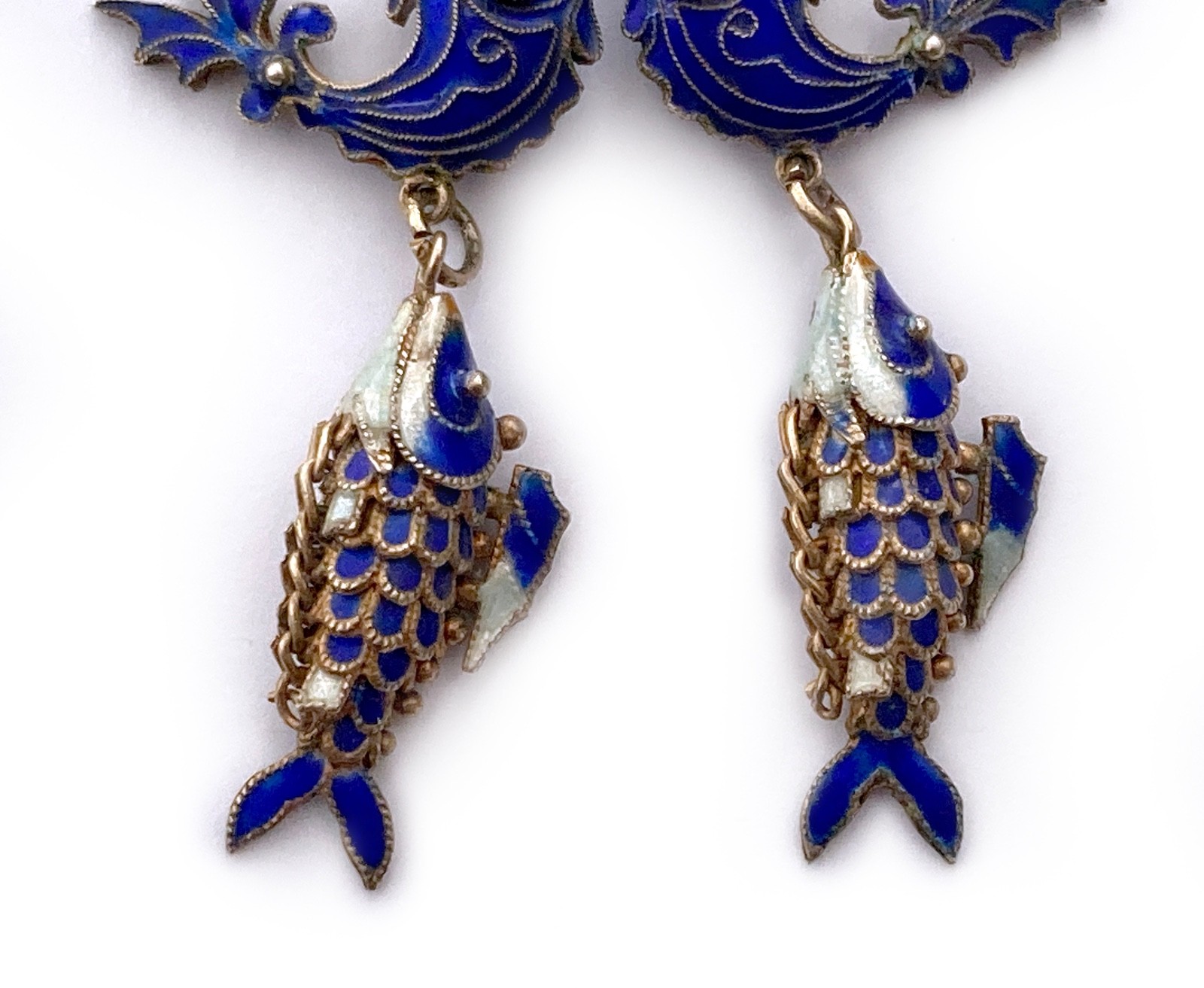 Blue Cloisonne & Vermeil Koi Fish Charm Bracelet and Hoop Earrings: China Export