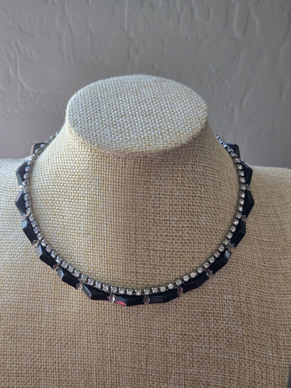 KRAMER of New York Black & Clear Rhinestone Necklace Signed Vintage Jewelry