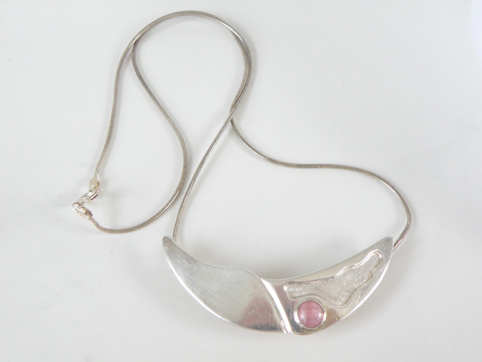Vintage Sterling Silver 925 Artisan Modernist Rhodochrosite Slide Necklace